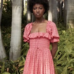 Doen Sol shirred swiss-dot organic cotton-voile maxi dress - Medium, Pink